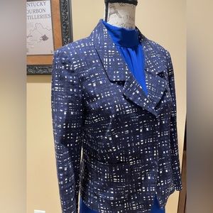 ANN TAYLOR Navy & White check w/Royal blue 6